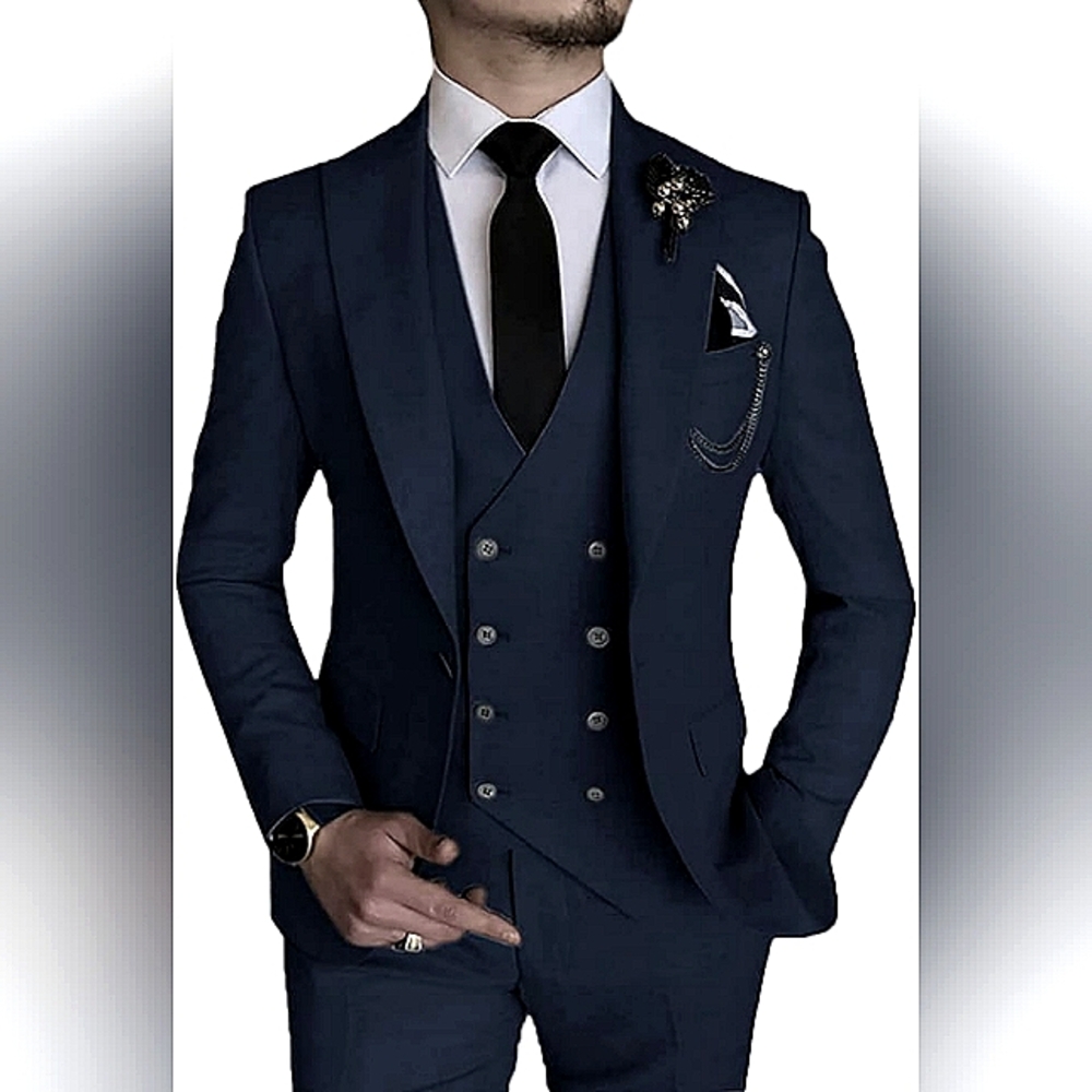 VITARELLI Italian Import 3 Piece Suit-36S/31-34 Pant/Double Breast Vest- Black